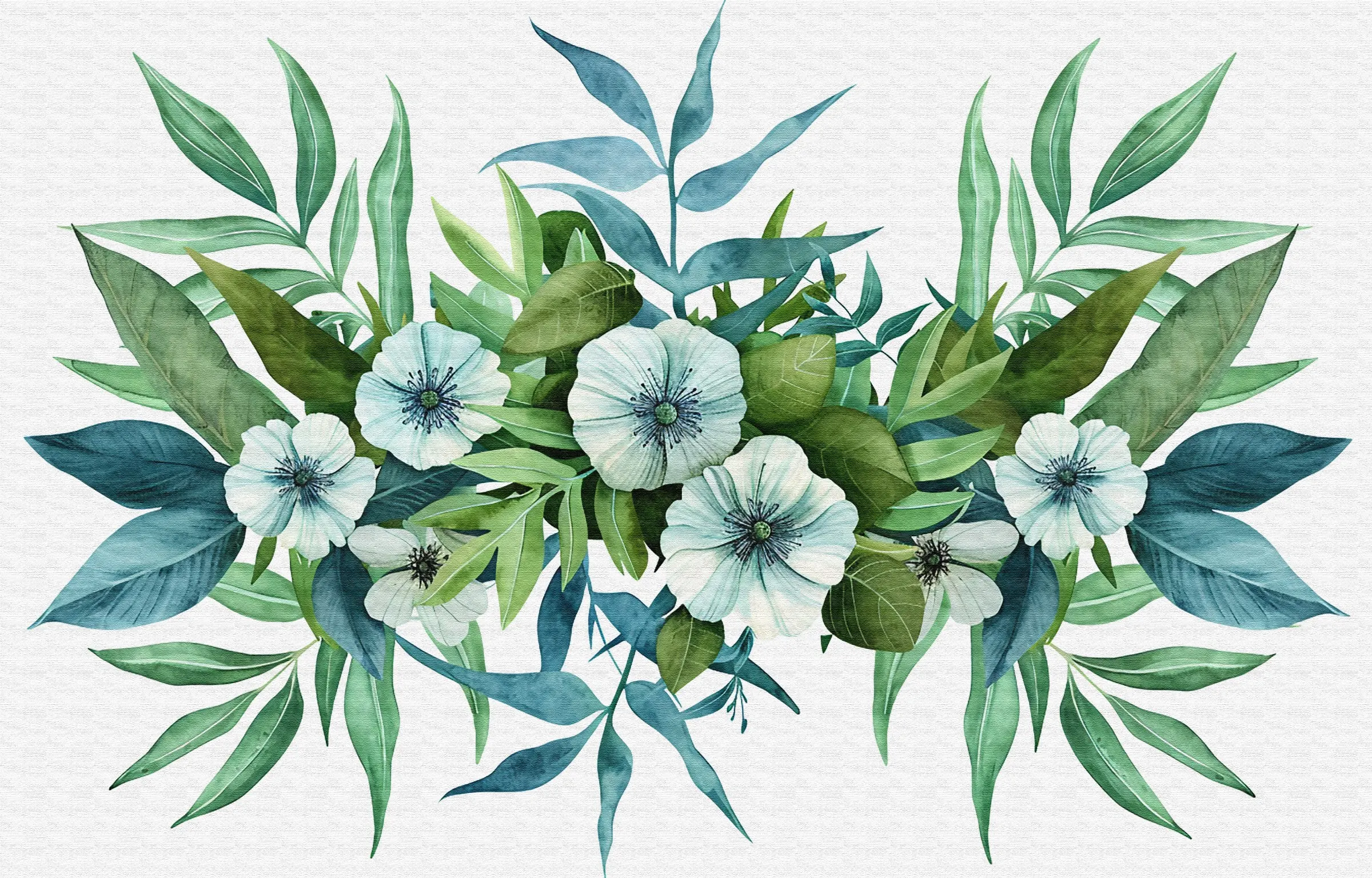Bouquet graphique d'anthuriums rouges, de feuilles de palmier et d'eucalyptus